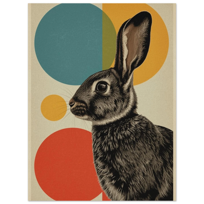Minimalistiskt djurmotiv med kanin och färgglada cirklar – retro poster