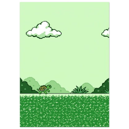 Pixelkonst av en sköldpadda i ett grönt retro-inspirerat naturmotiv