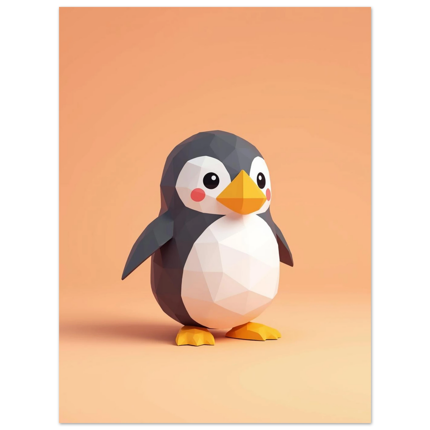 Digital konst föreställande en liten pingvin i stilren low-poly design