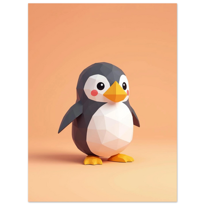 Digital konst föreställande en liten pingvin i stilren low-poly design