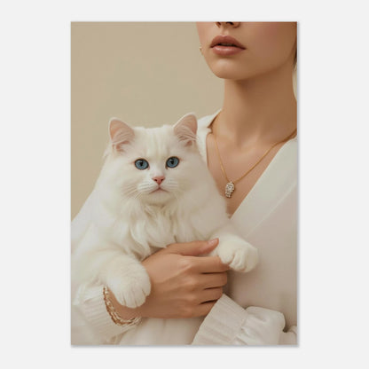 Fotorealistisk poster av vit katt med blå ögon och mjuk päls
