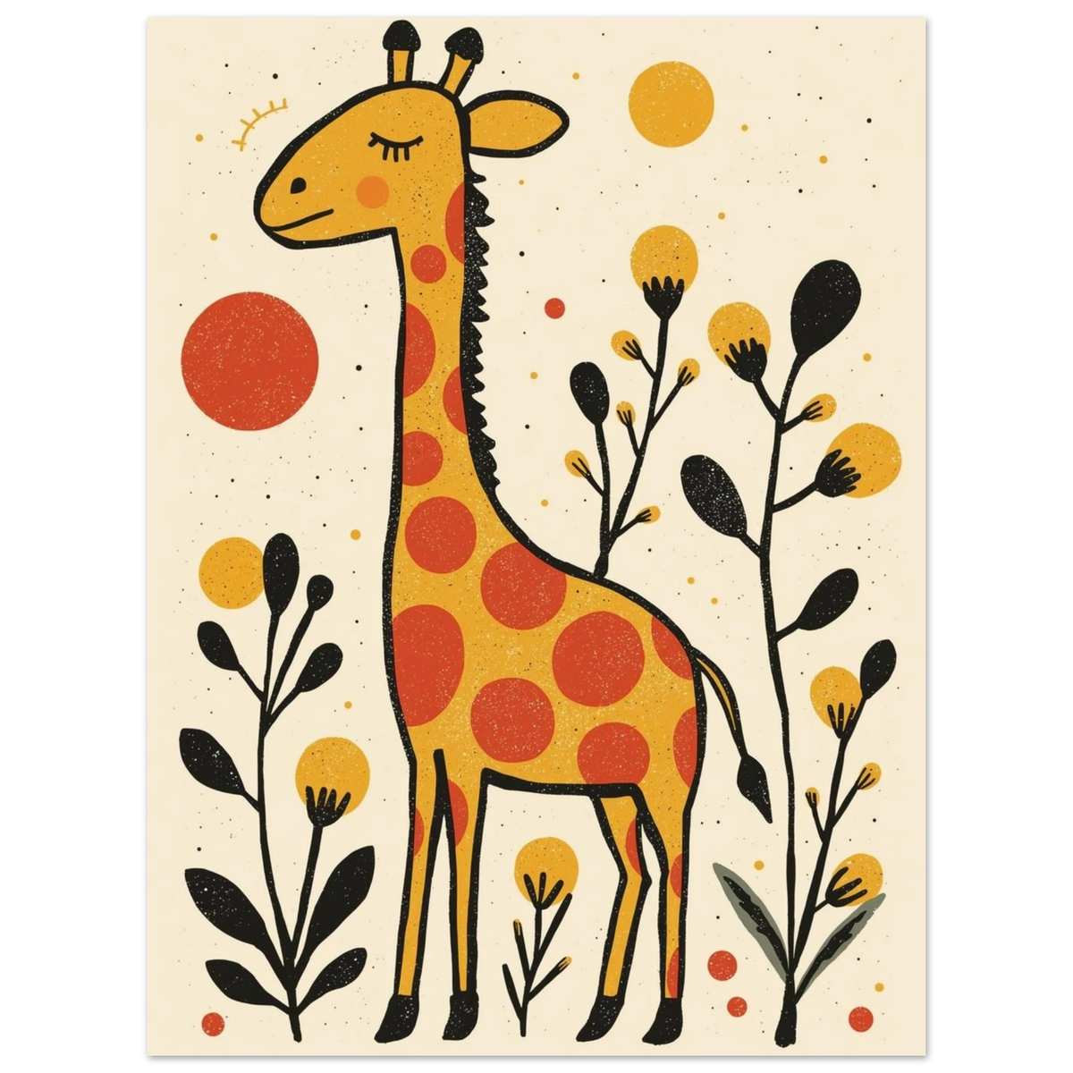 Konstnärlig djurposter föreställande en drömsk giraff i folk art-stil