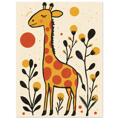 Konstnärlig djurposter föreställande en drömsk giraff i folk art-stil
