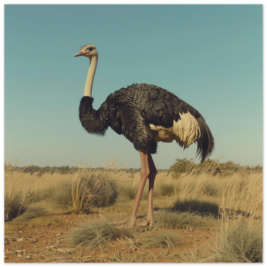 En stolt struts på en solig savann – retro poster