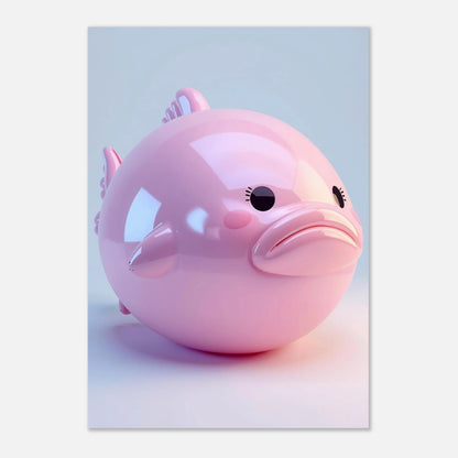 Modern väggkonst med en glänsande rosa blobfisk mot ljus bakgrund