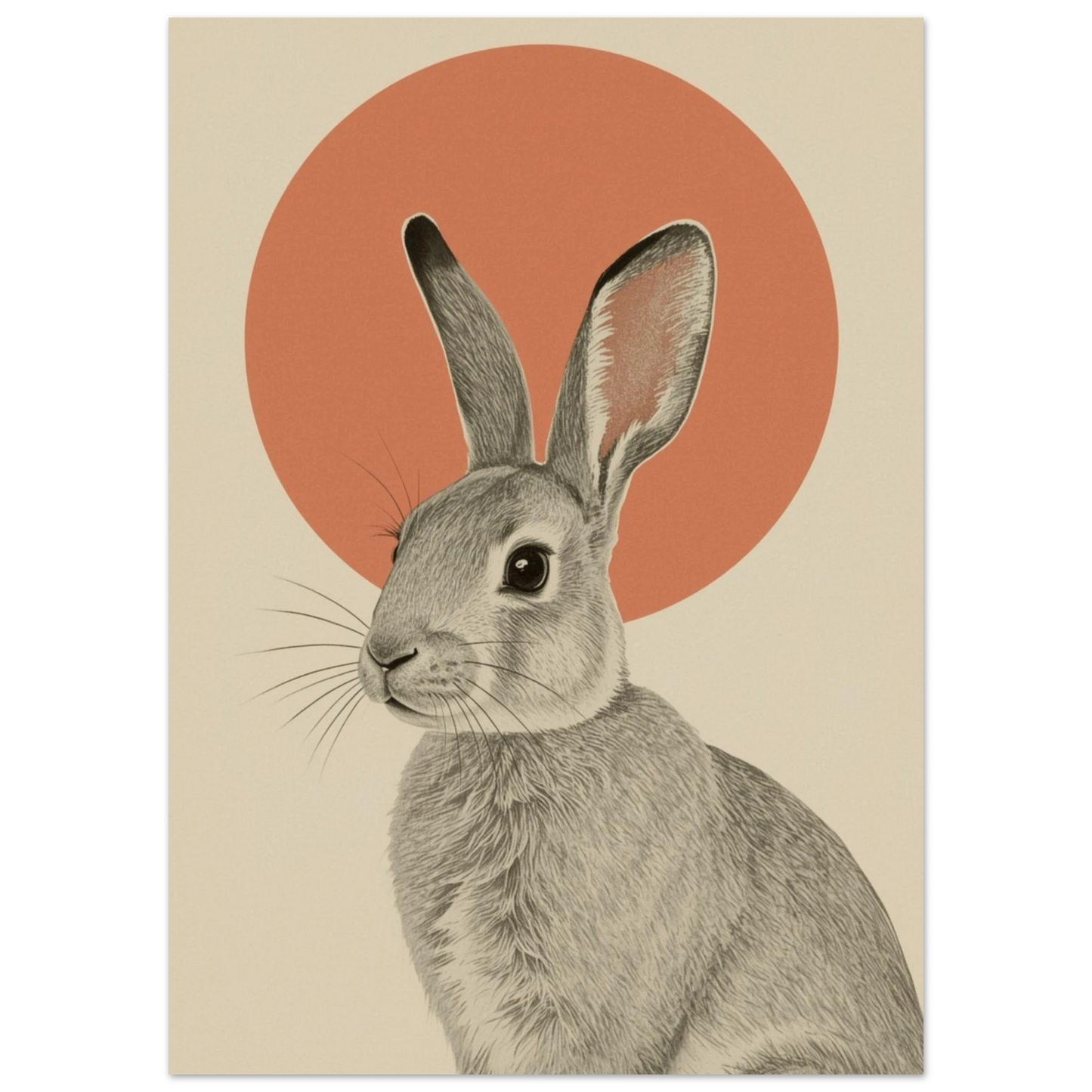 Närbild på illustrerad kanin mot en grafisk sol – Retro poster