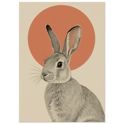 Närbild på illustrerad kanin mot en grafisk sol – Retro poster