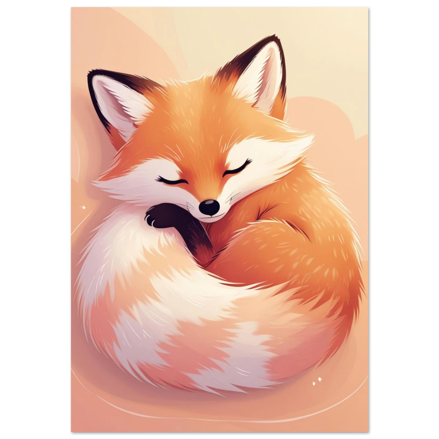 Digital illustration av en sovande räv ihoprullad på beige bakgrund