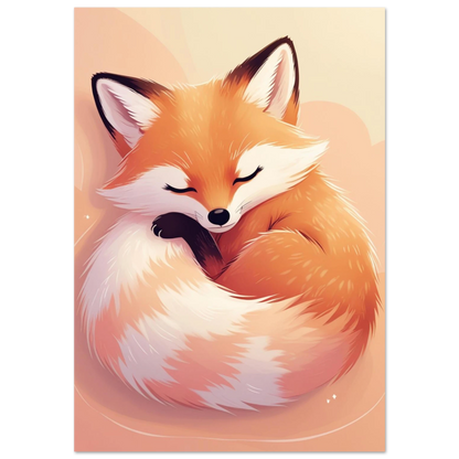 Digital illustration av en sovande räv ihoprullad på beige bakgrund