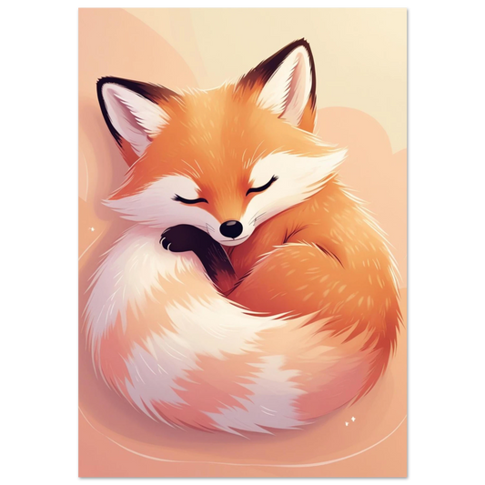 Digital illustration av en sovande räv ihoprullad på beige bakgrund