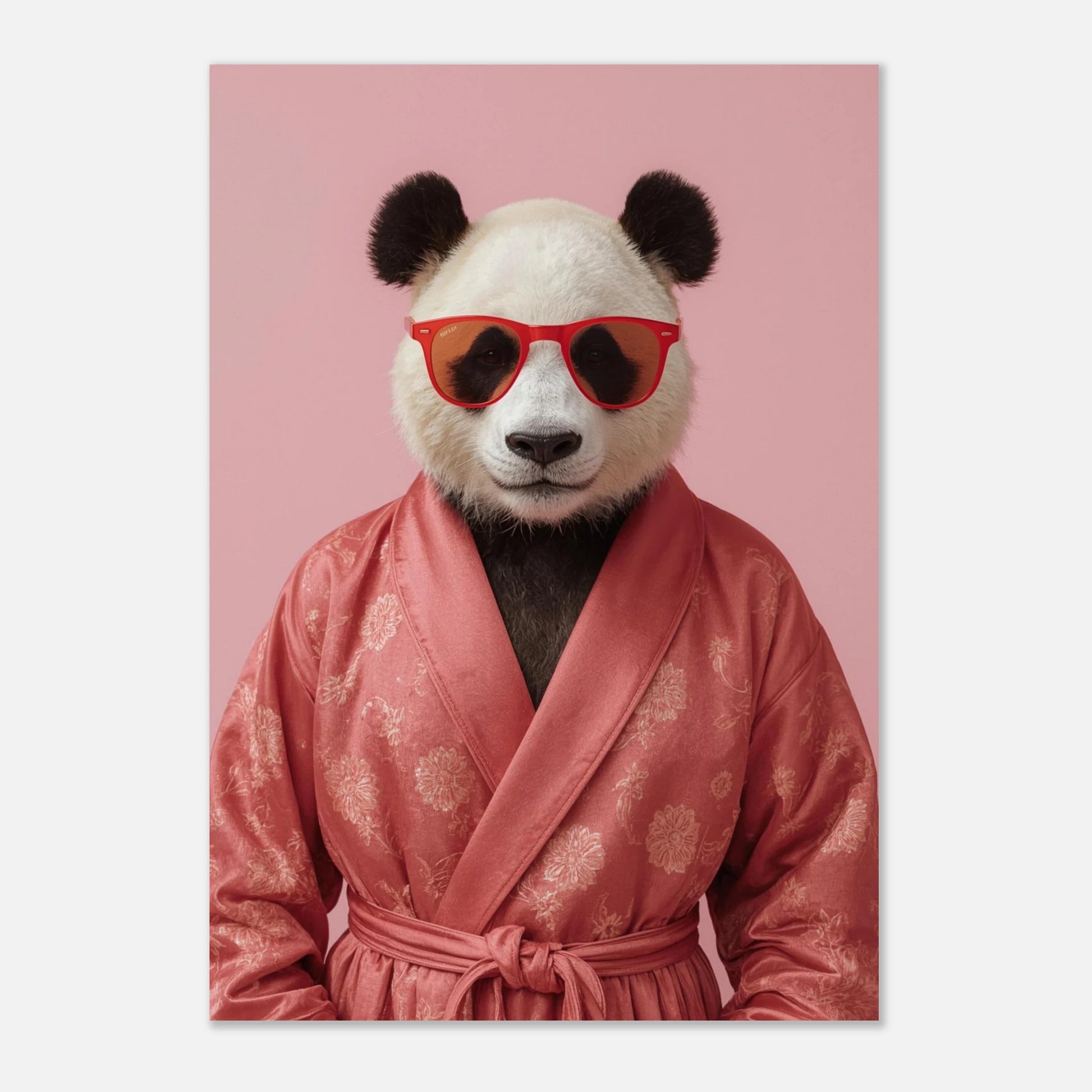 Digital konst av panda i lyxig rosa morgonrock – lekfullt djurprint