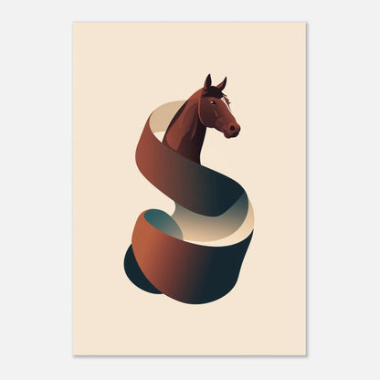 Stilren väggkonst med en brun häst i flytande, grafisk design