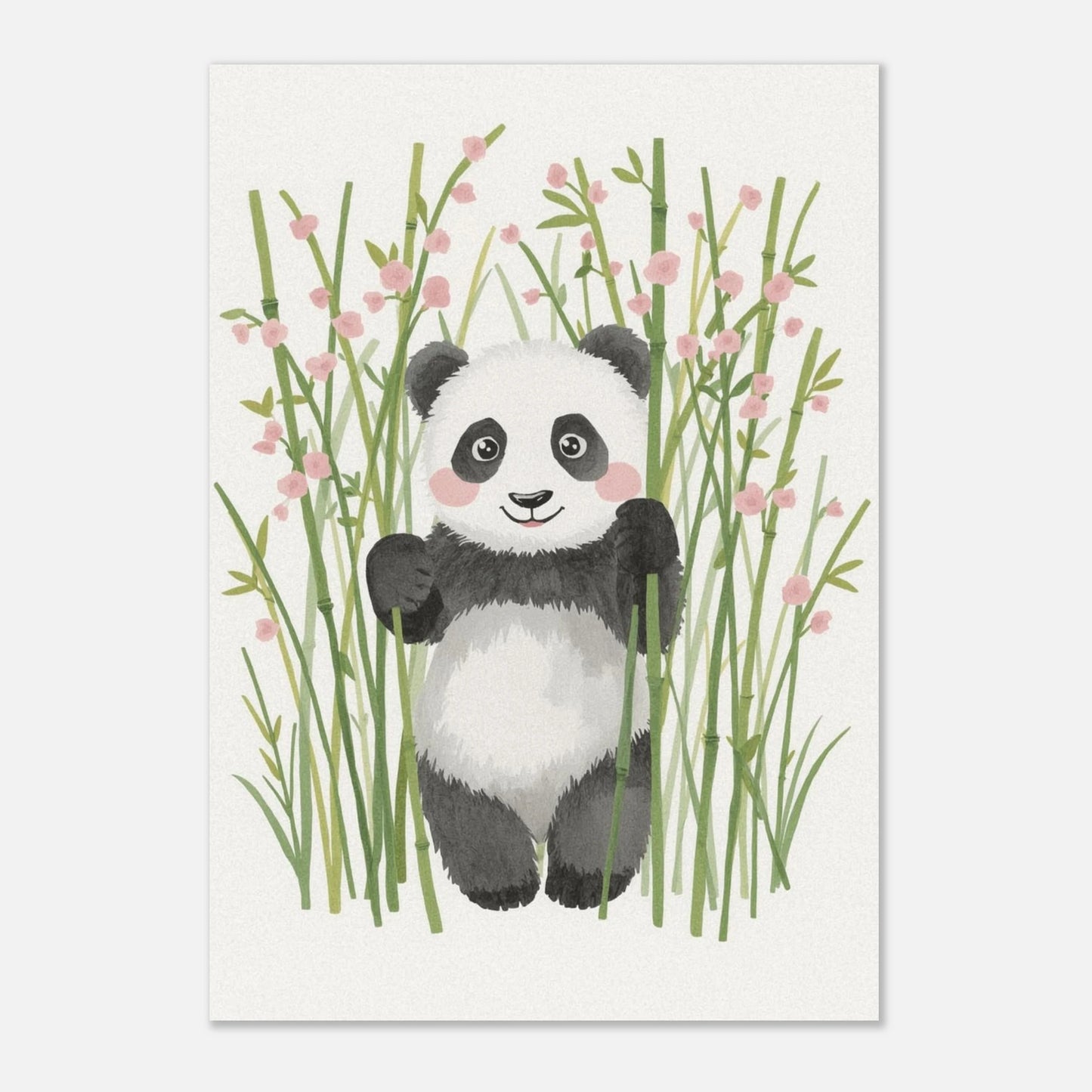 Harmonisk barnposter föreställande en liten panda i en blomstrande bambulund