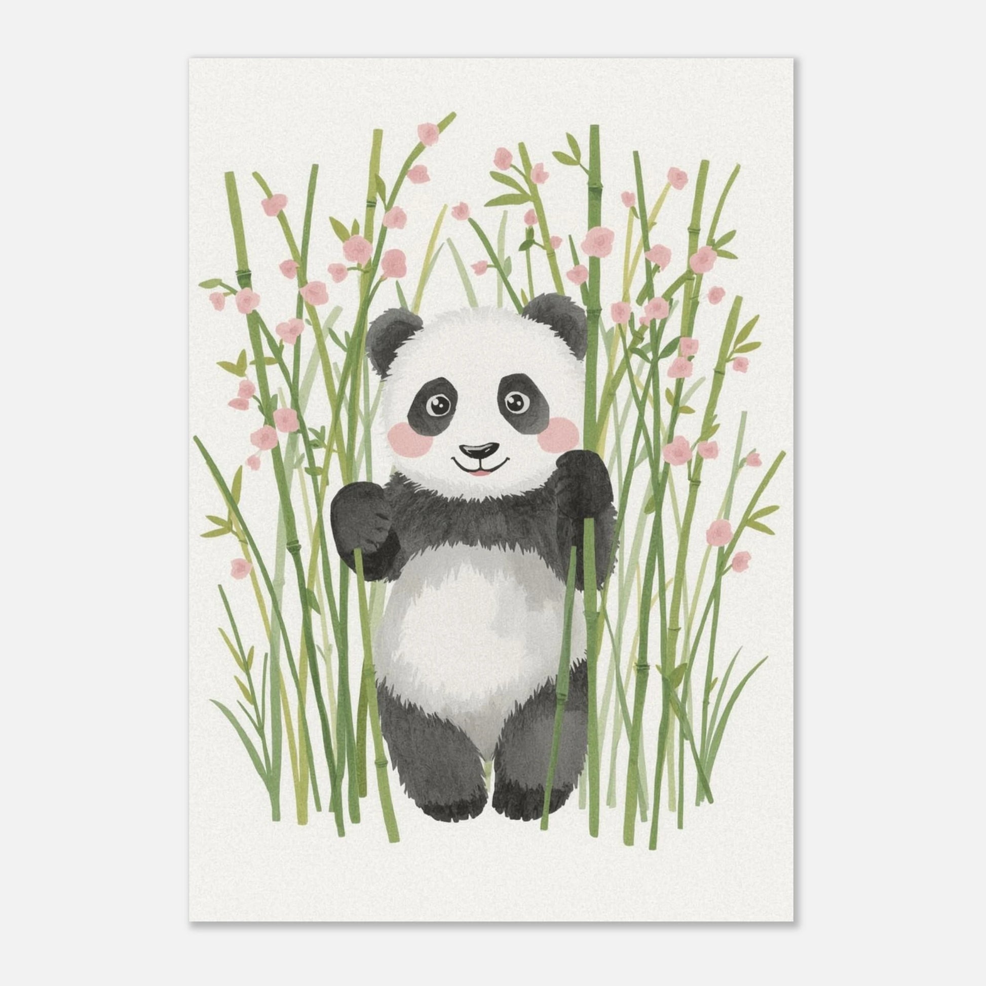Harmonisk barnposter föreställande en liten panda i en blomstrande bambulund