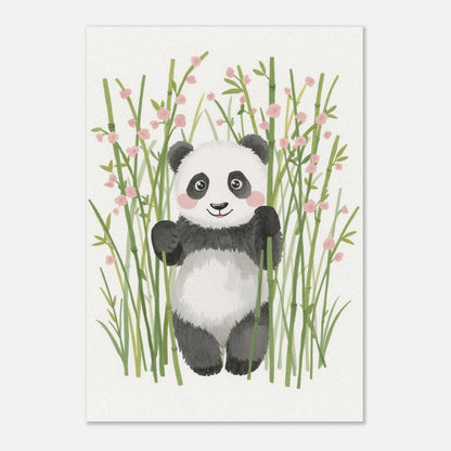 Harmonisk barnposter föreställande en liten panda i en blomstrande bambulund