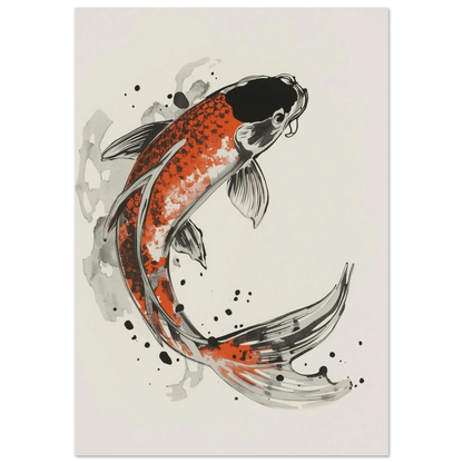 Japansk bläckmålning av en orange koi-fisk i dynamisk rörelse