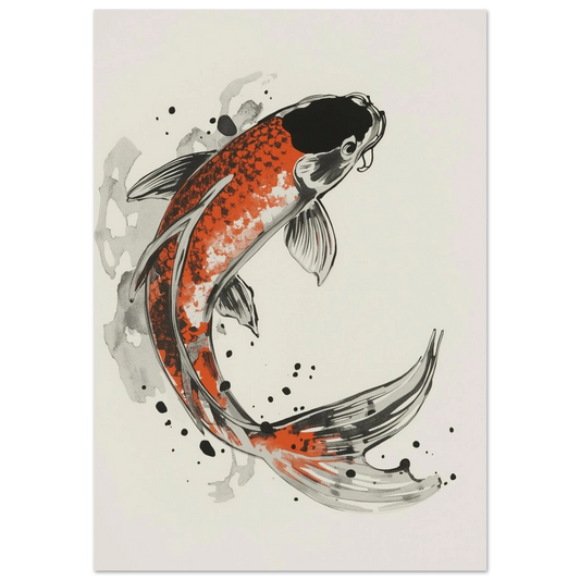 Japansk bläckmålning av en orange koi-fisk i dynamisk rörelse