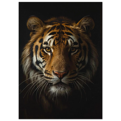 Detaljrik oljemålning av en tiger med gyllene ögon och markerade ränder