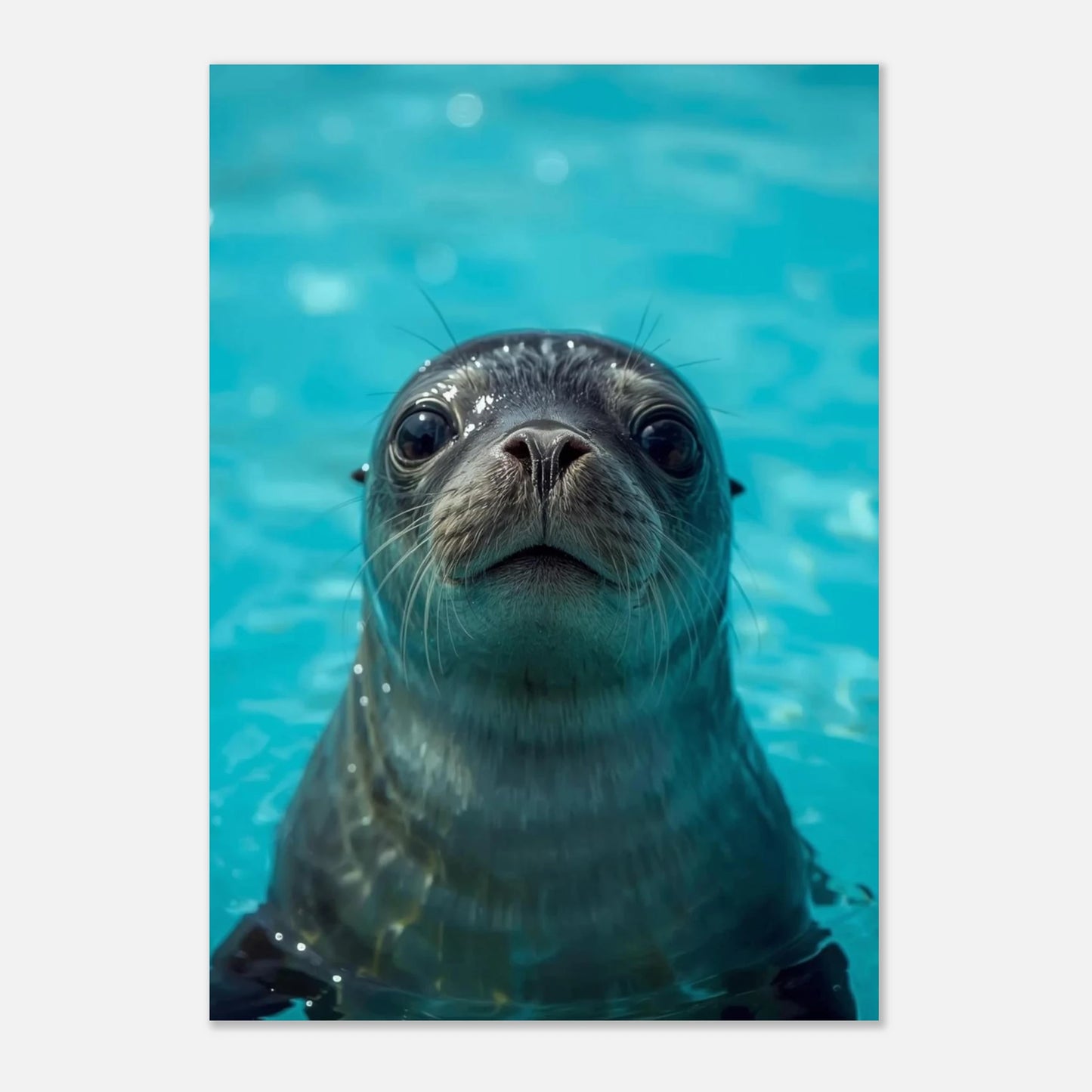 Stämningsfull poster med en sälunge i klart blågrönt vatten – naturmotiv