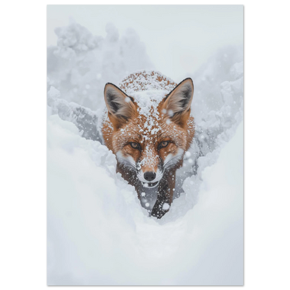 Röd räv som plöjer genom djup vit snö – fotorealistisk djurposter