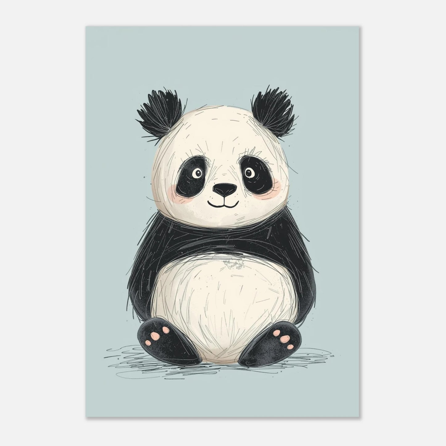 Konstnärligt print av en panda med detaljrika handritade linjer