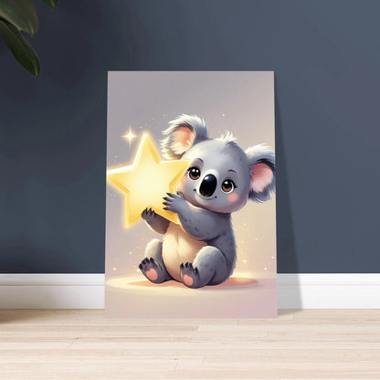 Söt koala som håller en glödande guldstjärna, magisk stämning