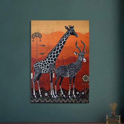 Afrikanskt inspirerat djurmotiv med giraff och antilop i tribal stil
