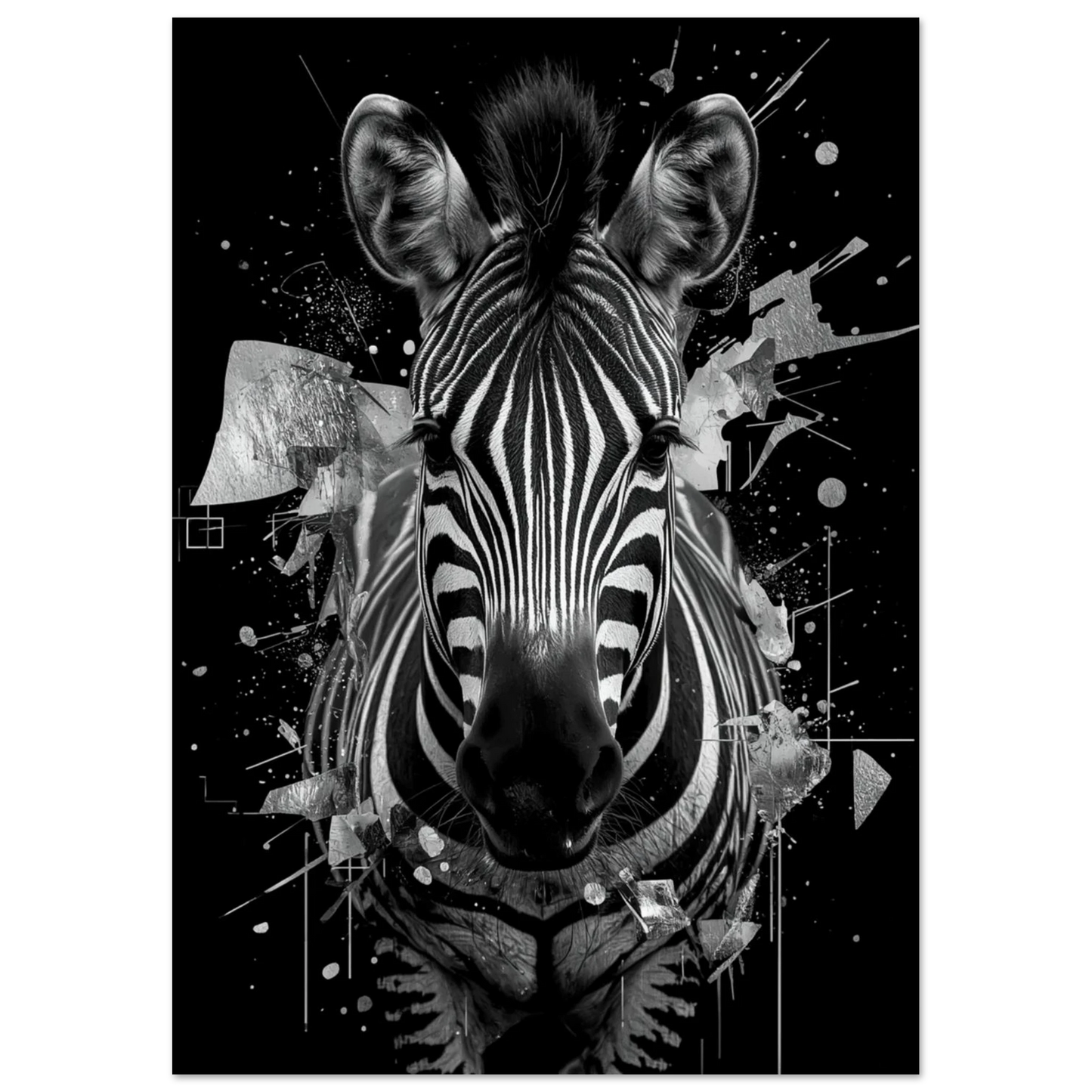 Konstnärlig djurposter med zebra och abstrakta grafiska element