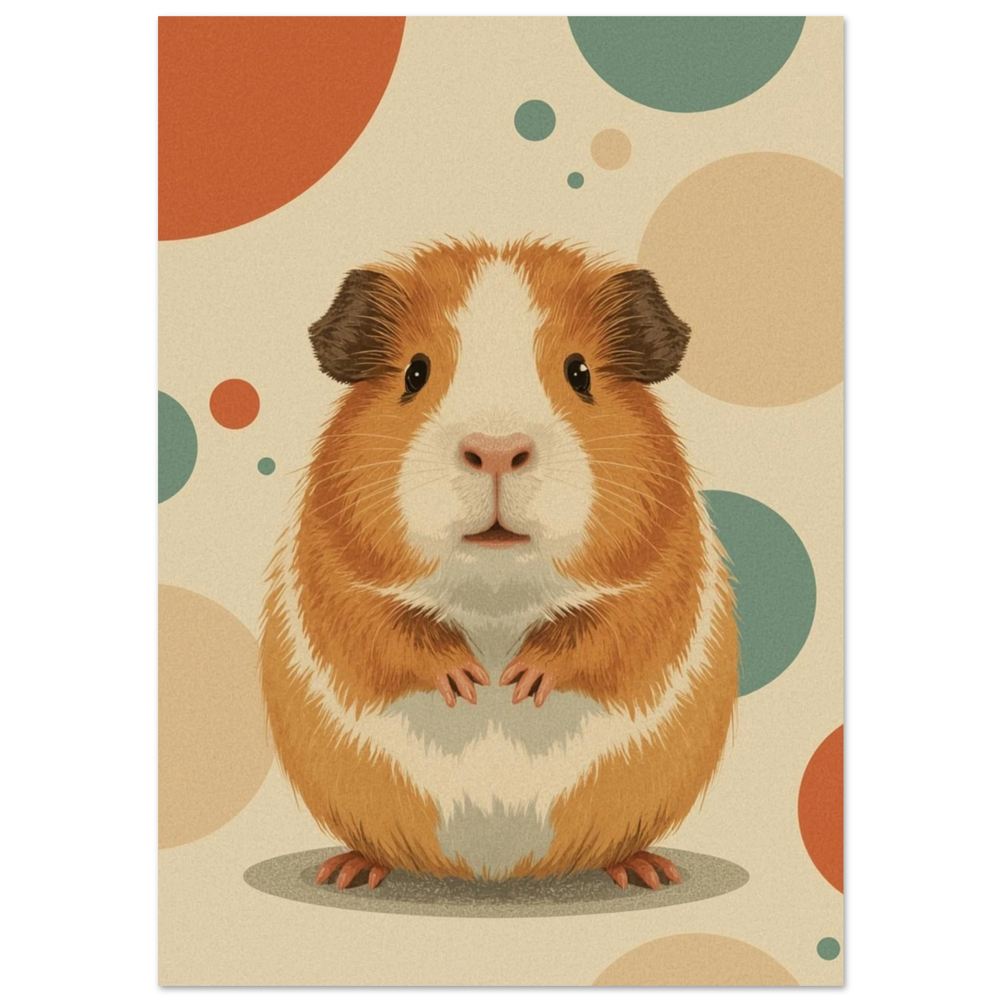 Konstnärlig illustration av ett marsvin på prickig bakgrund – Retro poster