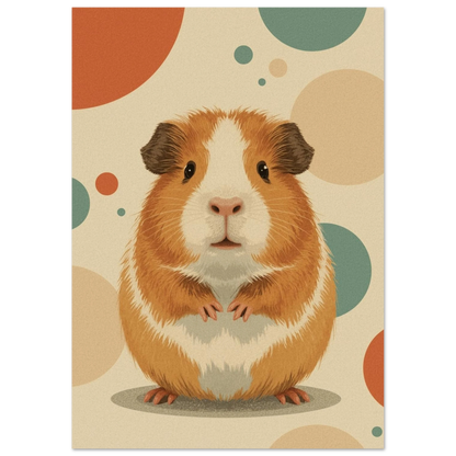 Konstnärlig illustration av ett marsvin på prickig bakgrund – Retro poster