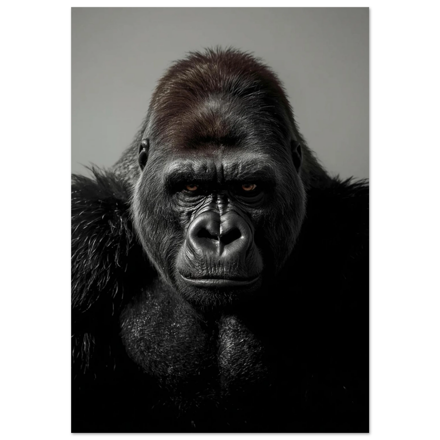 Närbild av gorilla med intensiv blick på svart bakgrund