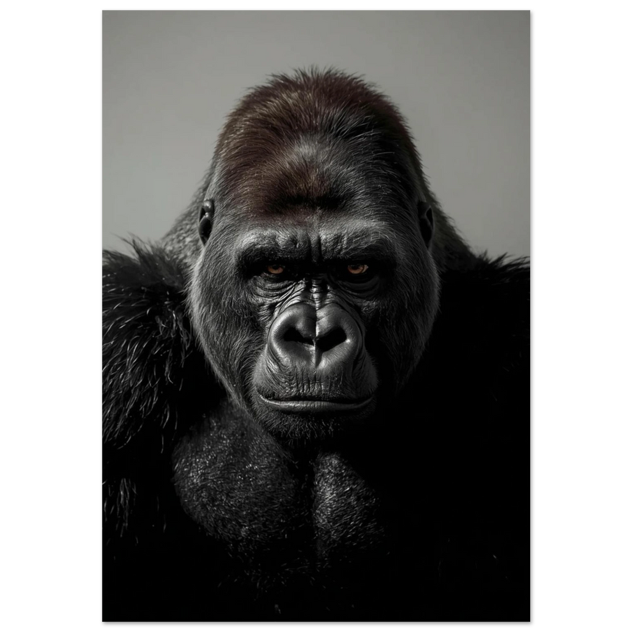Närbild av gorilla med intensiv blick på svart bakgrund