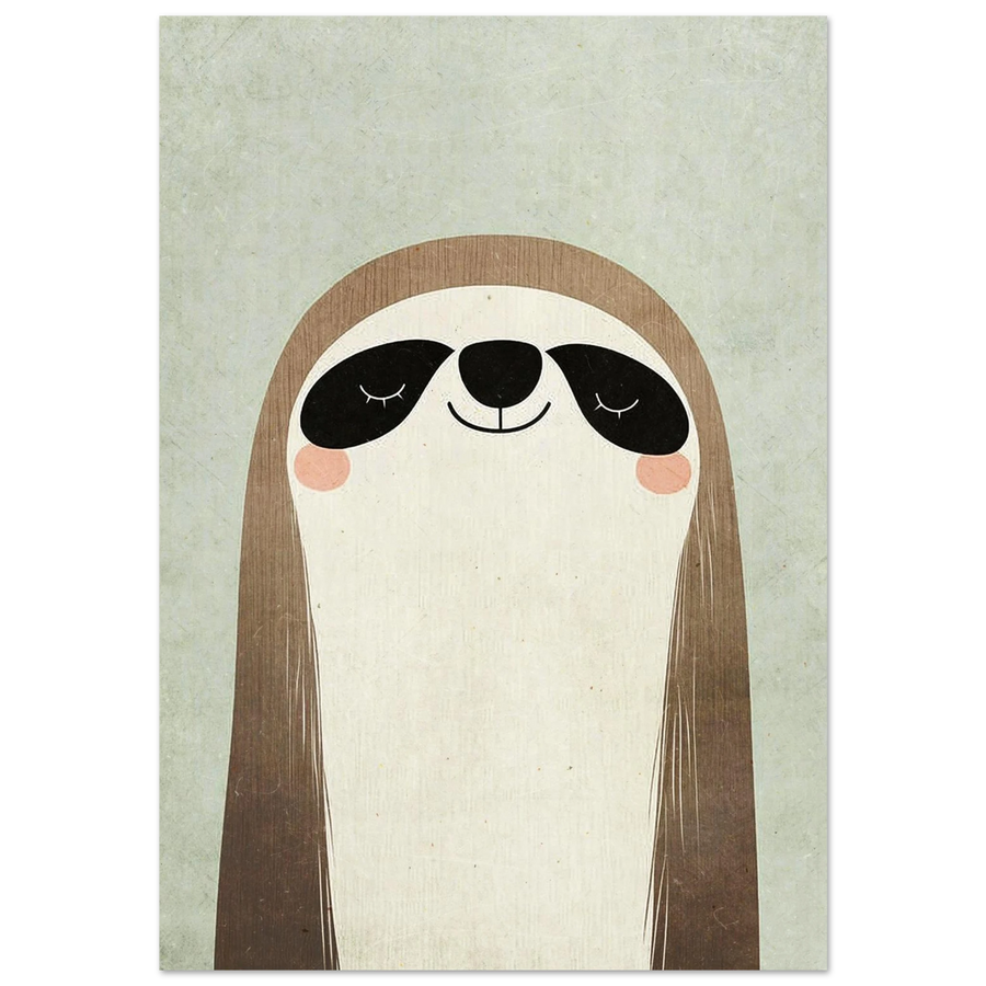 Minimalistisk illustration av en leende sengångare mot ljusgrå bakgrund