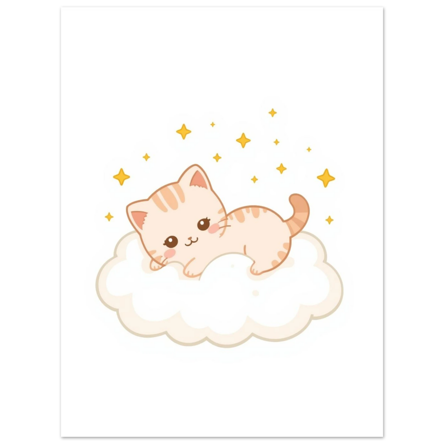 Söt kattillustration i japansk stil med stjärnhimmel – barnrumstavla
