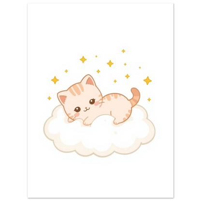 Söt kattillustration i japansk stil med stjärnhimmel – barnrumstavla