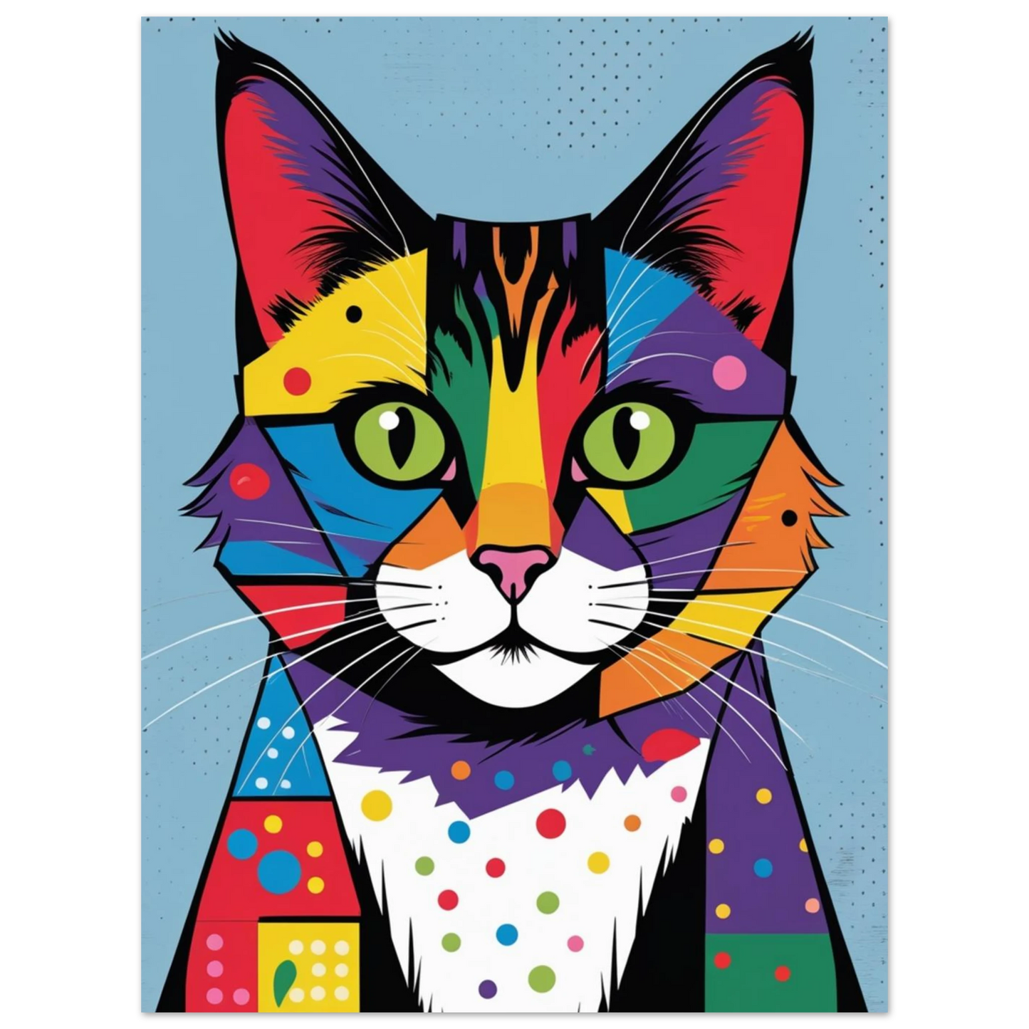 Kreativt kattmotiv med starka färger och grafiska former för modern inredning
