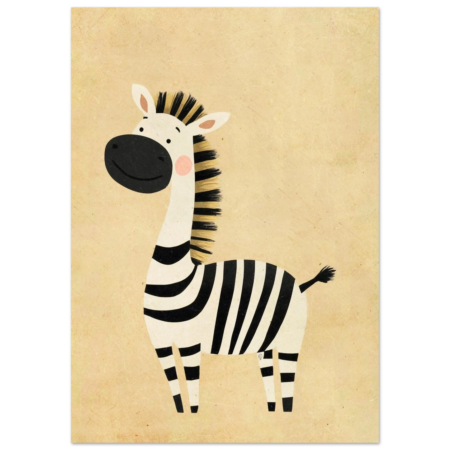 Lekfull djurillustration av en stående zebra i minimalistisk grafisk stil