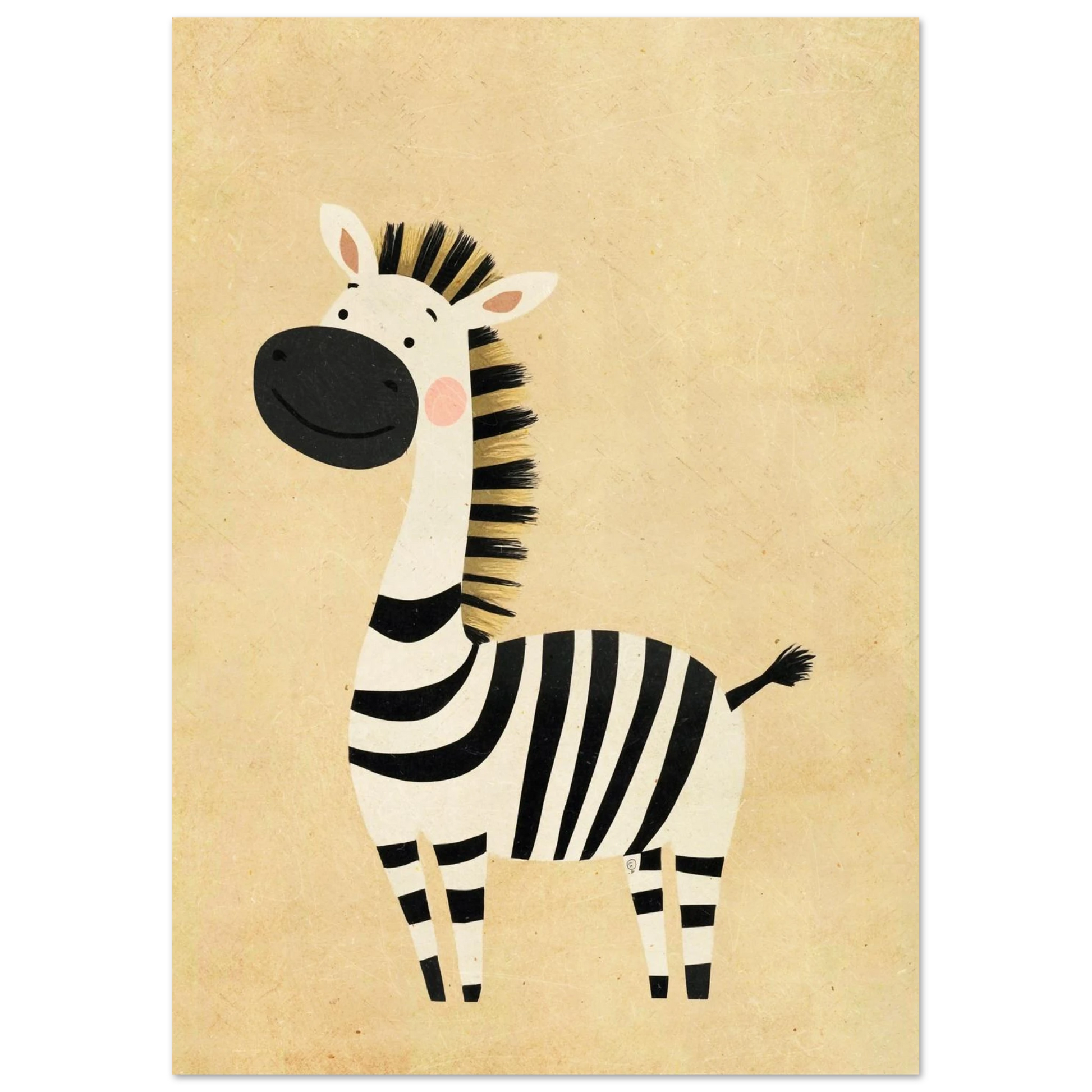 Lekfull djurillustration av en stående zebra i minimalistisk grafisk stil