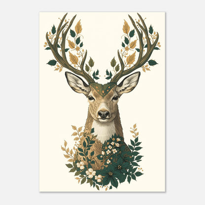 Stiliserad hjort med dekorativa blommor och växter integrerade i sina horn