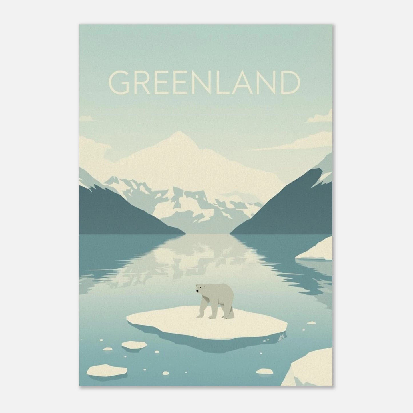 Arktiskt naturmotiv med isbjörn på drivis, poster i modern grafisk stil