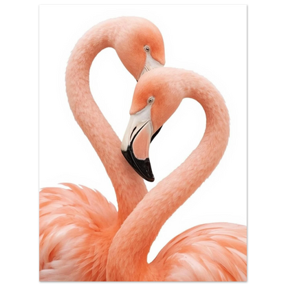 Minimalistiskt djurmotiv med flamingor i en hjärtformad siluett, print