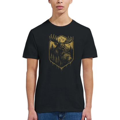En stilren t-shirt med vildmarksmotiv föreställande björn och älg – Retro t-shirt