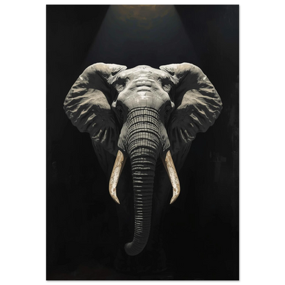 Elefant med stora betar i dramatisk belysning – impasto djurposter
