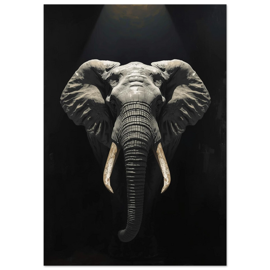 Elefant med stora betar i dramatisk belysning – impasto djurposter
