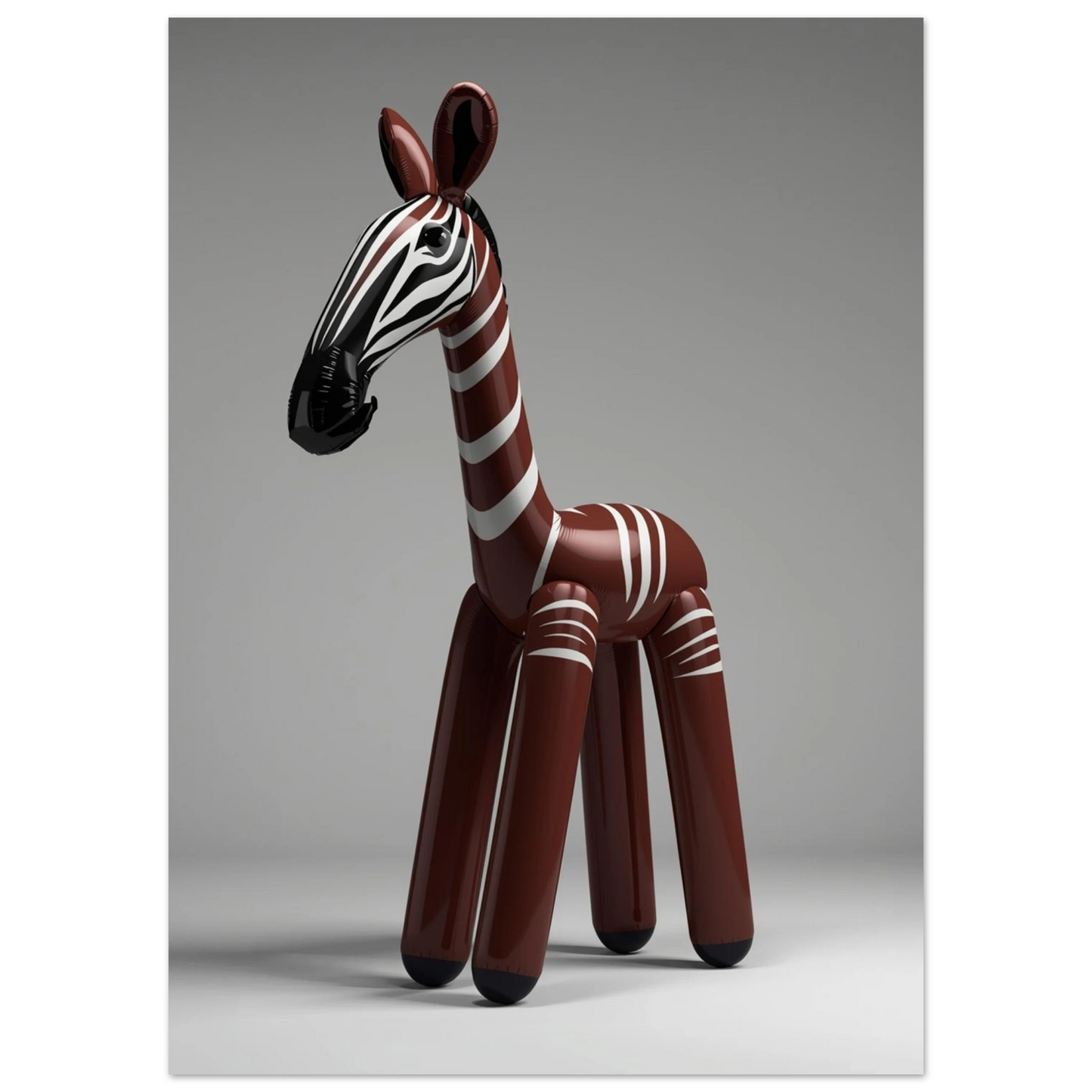 Glansig ballongfigur föreställande en okapi, modern grafisk djurposter