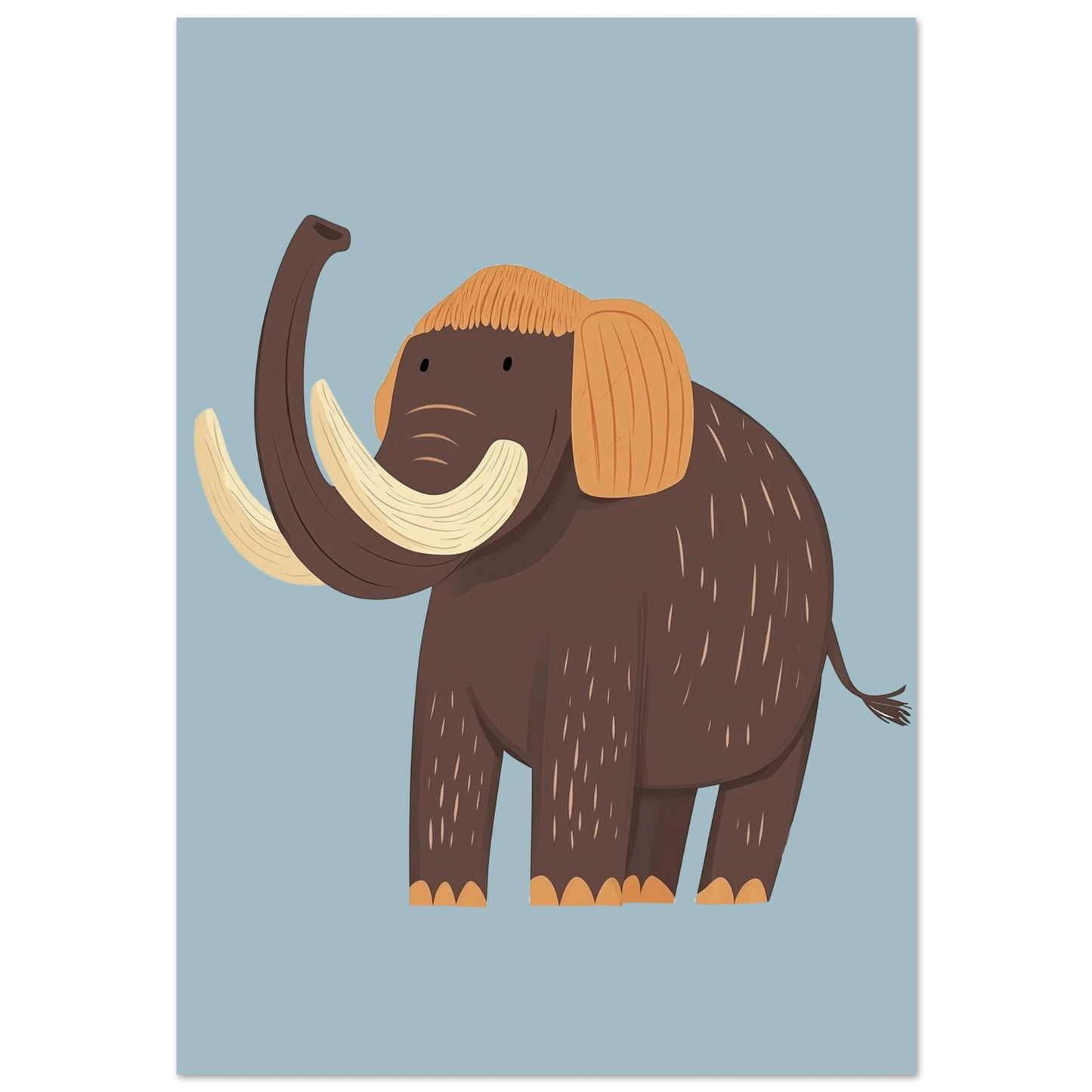 Brun ullig mammut med stora betar mot ljusblå bakgrund – barnposter