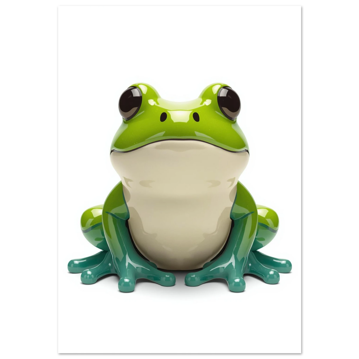 Grön glänsande groda med stora ögon i 3D-illustration mot vit bakgrund