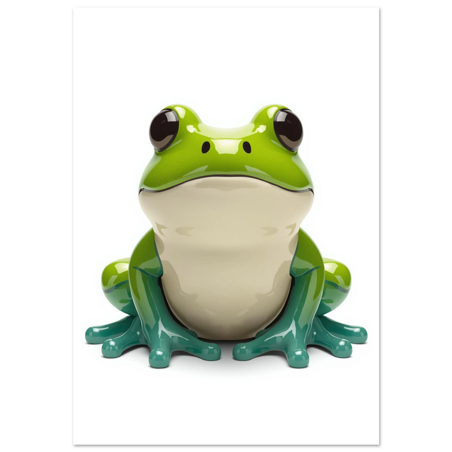 Grön glänsande groda med stora ögon i 3D-illustration mot vit bakgrund