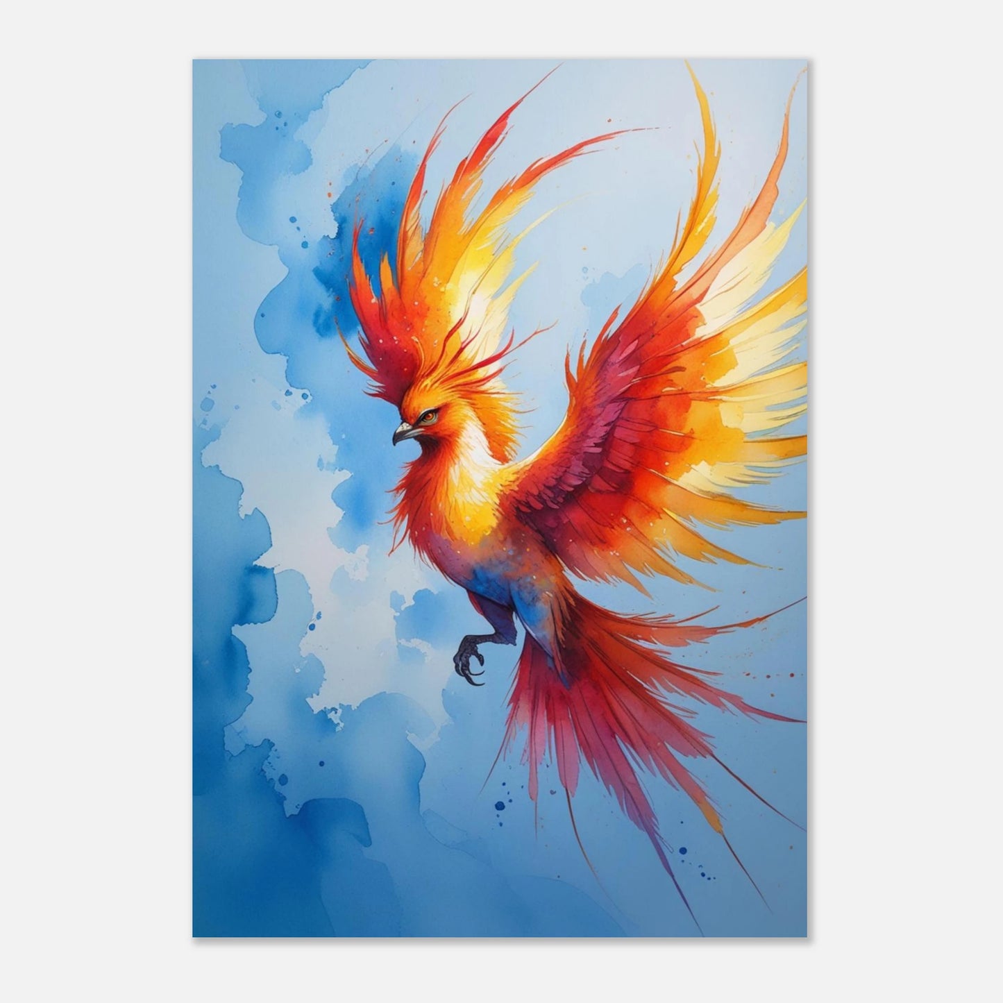 Eldig fenix med intensiva färger, mytiskt djurmotiv för väggkonst