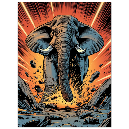 Dramatisk illustration av en elefant som stampar marken i bitar